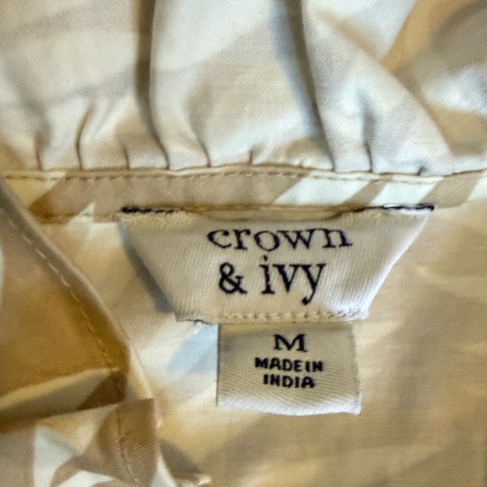 Crown & Ivy Adorable Cream & Beige Leaf Print Ruffle Dress Sz M - Picture 7 of 9